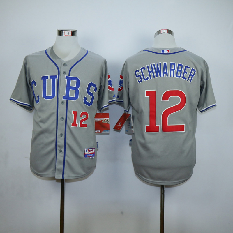 Men Chicago Cubs #12 Schwarber Grey CUBS MLB Jerseys